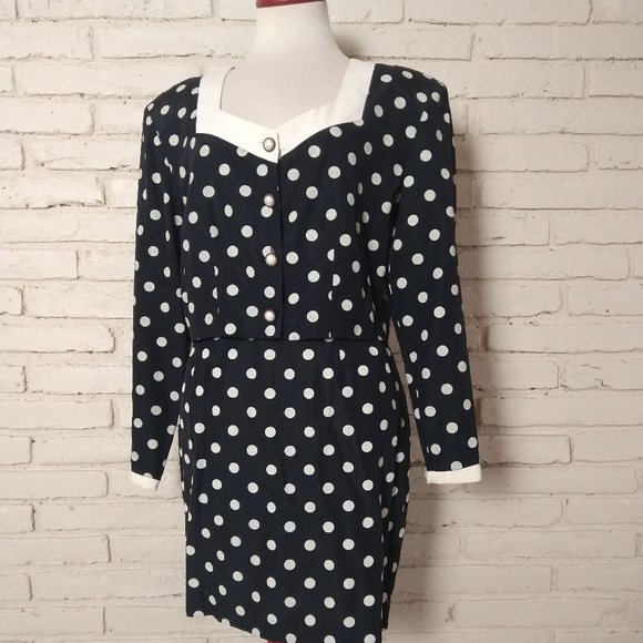 Vintage 80's Puccini Black White Polka Dot 2 Pc Dr - Picture 1 of 13
